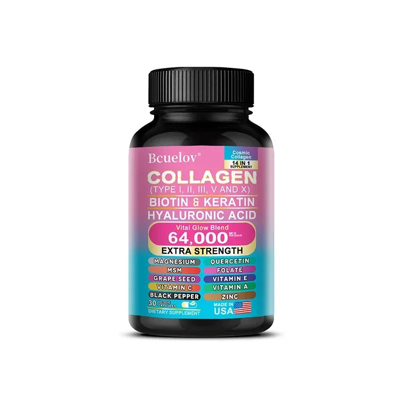 Bcuelov 14-in-1 Collagen Biotin & Hyaluronic Acid Supplement — collagen + biotin + hyaluronic acid — product on white background