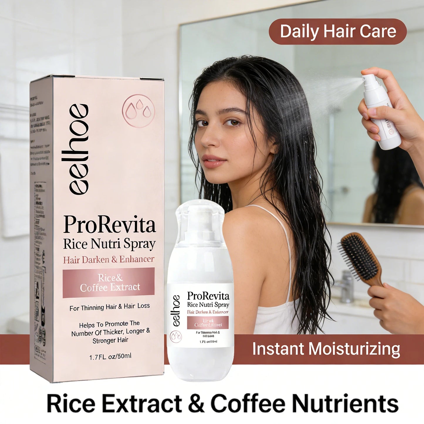 EELHOE — Rice Water & Natural Plant Extract Hair Growth Spray 50ml — White spray bottle on white background