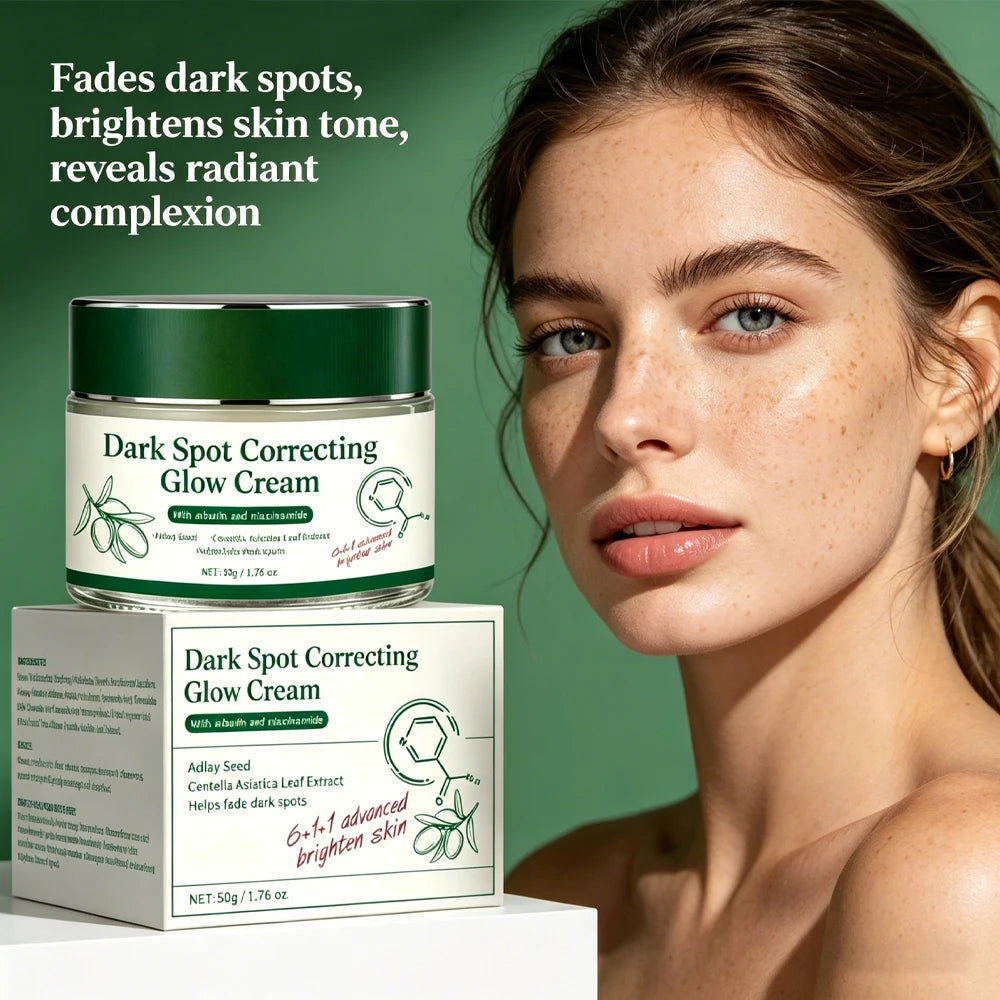 Dark spot correcting brightening glow set cream packaging with jars and tubes