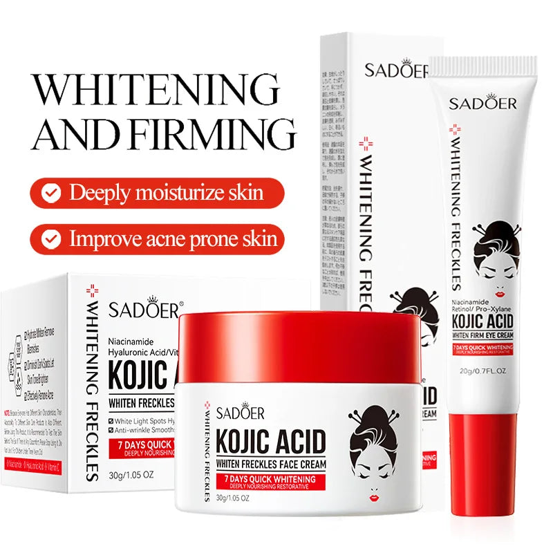 Kojic acid face cream and eye cream travel set with small tubes