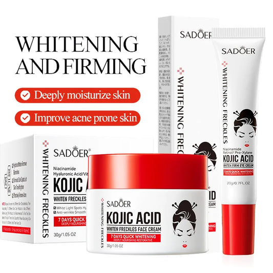 Kojic acid face cream and eye cream travel set with small tubes