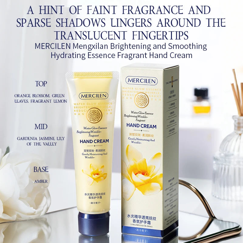Mercilen Water-Glow Essence Translucent Fragrance Hand Cream 80g, Contains Niacinamide, Collagen, Vitamin E, and Plant-Based Squalane for Hydrating, Firming, and Nourishing Skin, Moisturizing Dry Skin, Making Hands Radiant an