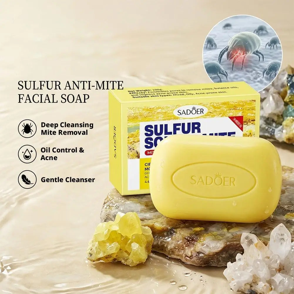 Sulfur soap bar for mite removal and moisturizing cleansing