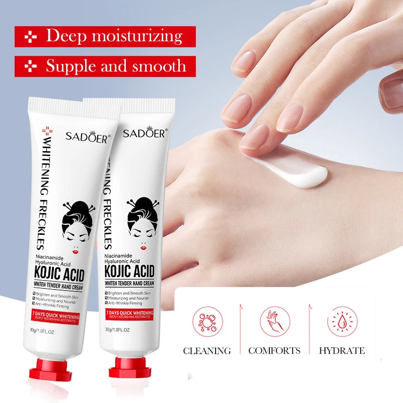 Hand cream tube with kojic acid for brightening and nourishing skin