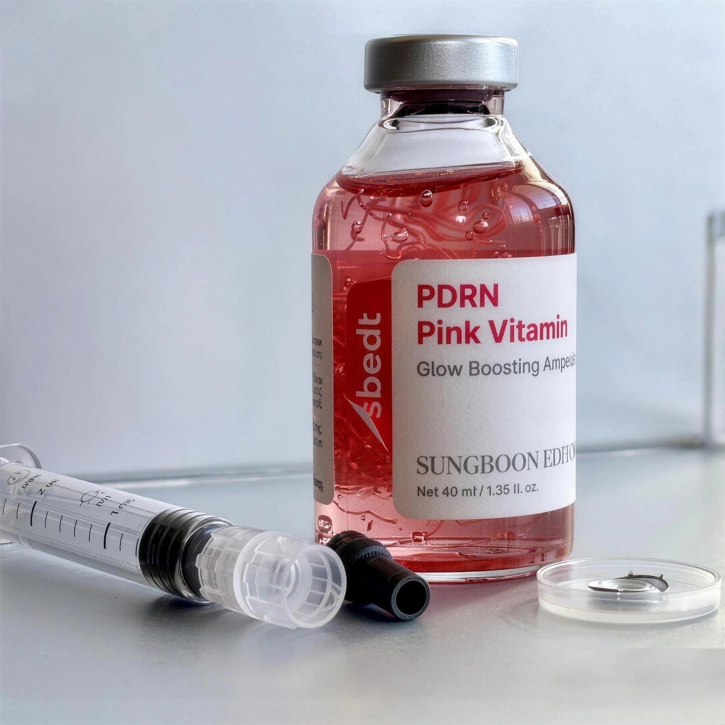 Pink vitamin brightening ampoule serum bottle for radiant skin