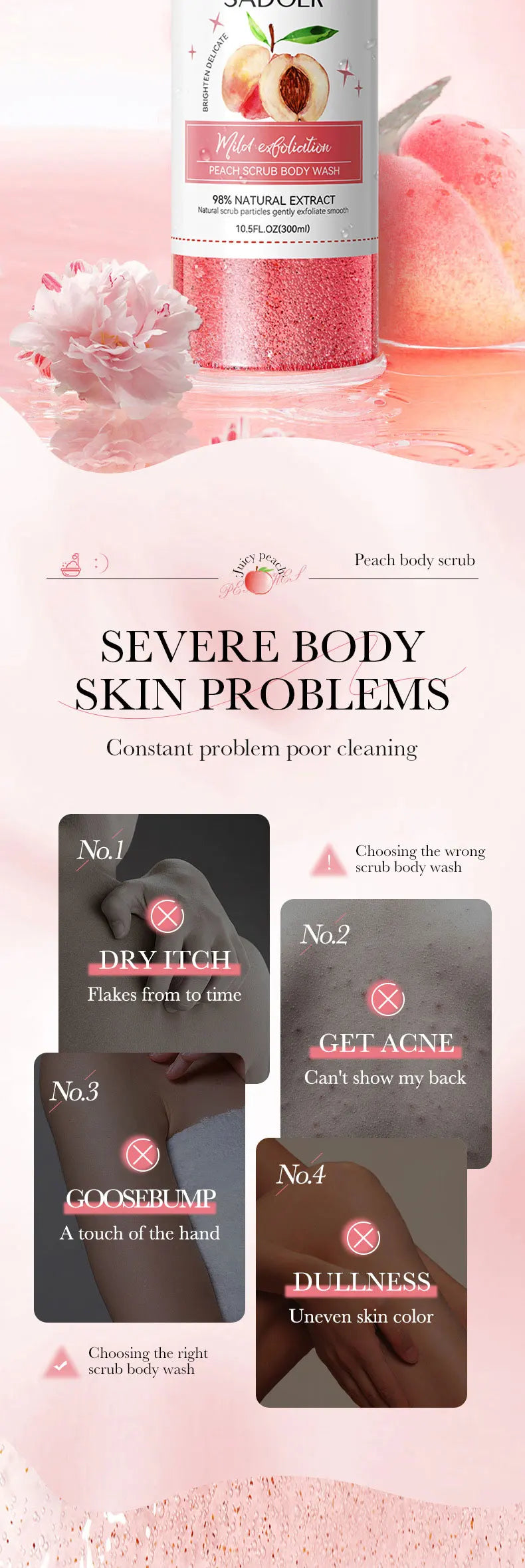 SADOER Peach Fruit Body Scrub Shower Gel