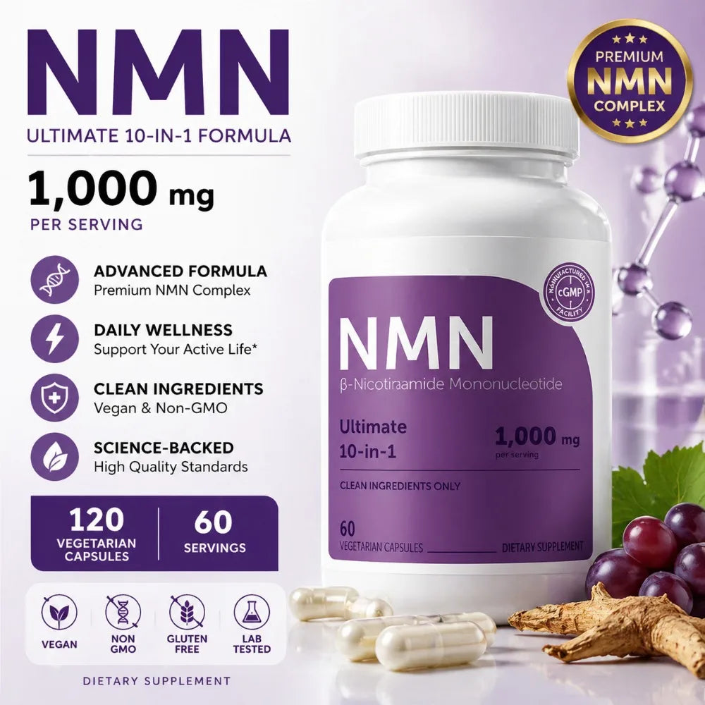 NMN capsules supplement with resveratrol, CoQ10, vitamin C, vegan formula, 120 capsules