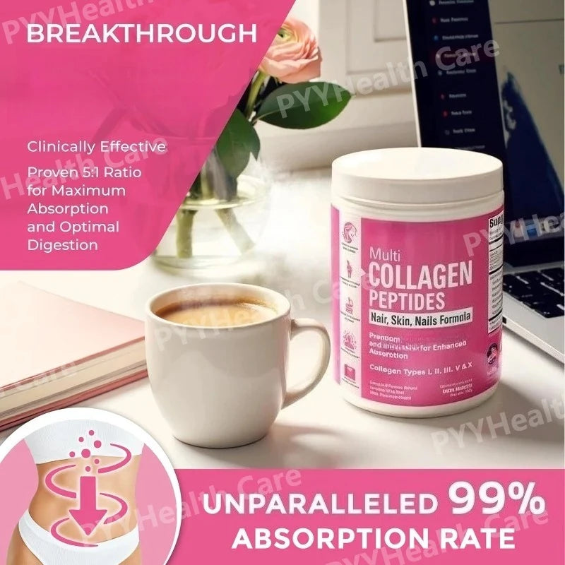 SkinSwaag Beauty Multi Collagen Peptides Powder Types I II III V X — collagen peptides — tub back view on white background