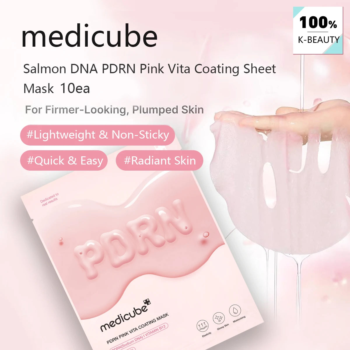 Pink sheet mask infused with salmon DNA PDRN, designed for skin regeneration and hydration.