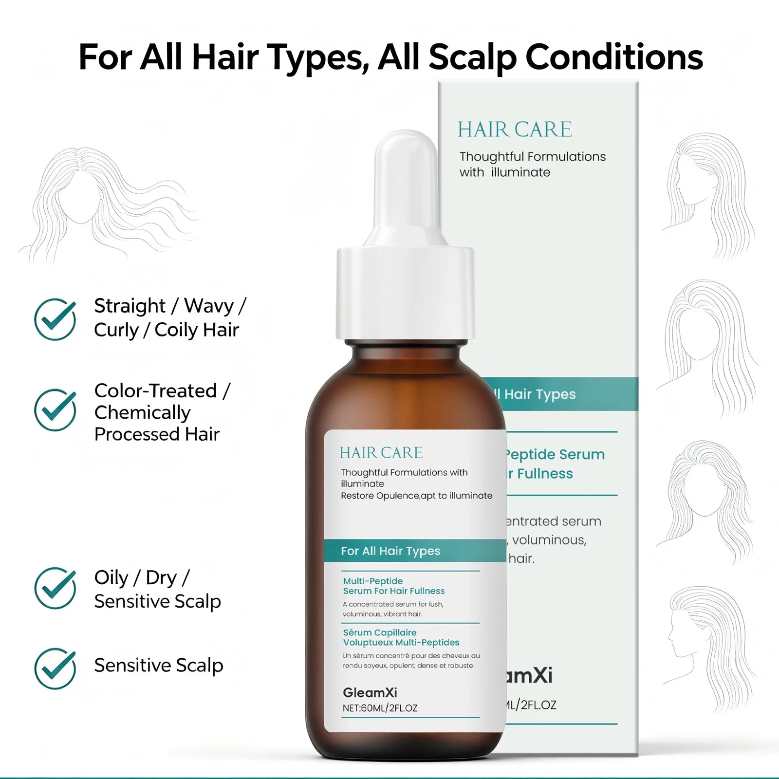 SkinSwaag Beauty — Gleam Xi Hair Serum — Product ingredient multi-peptide complex visual