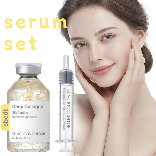 Anti-aging facial serum ampoule with silk peptides and collagen peptide complex for skin tightening and firming