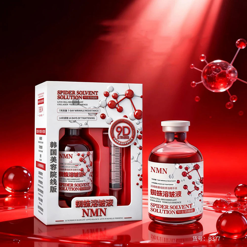 SkinSwaag Beauty — NMN Spider Silk Collagen Firming Serum — Silver and white dropper bottle on white background