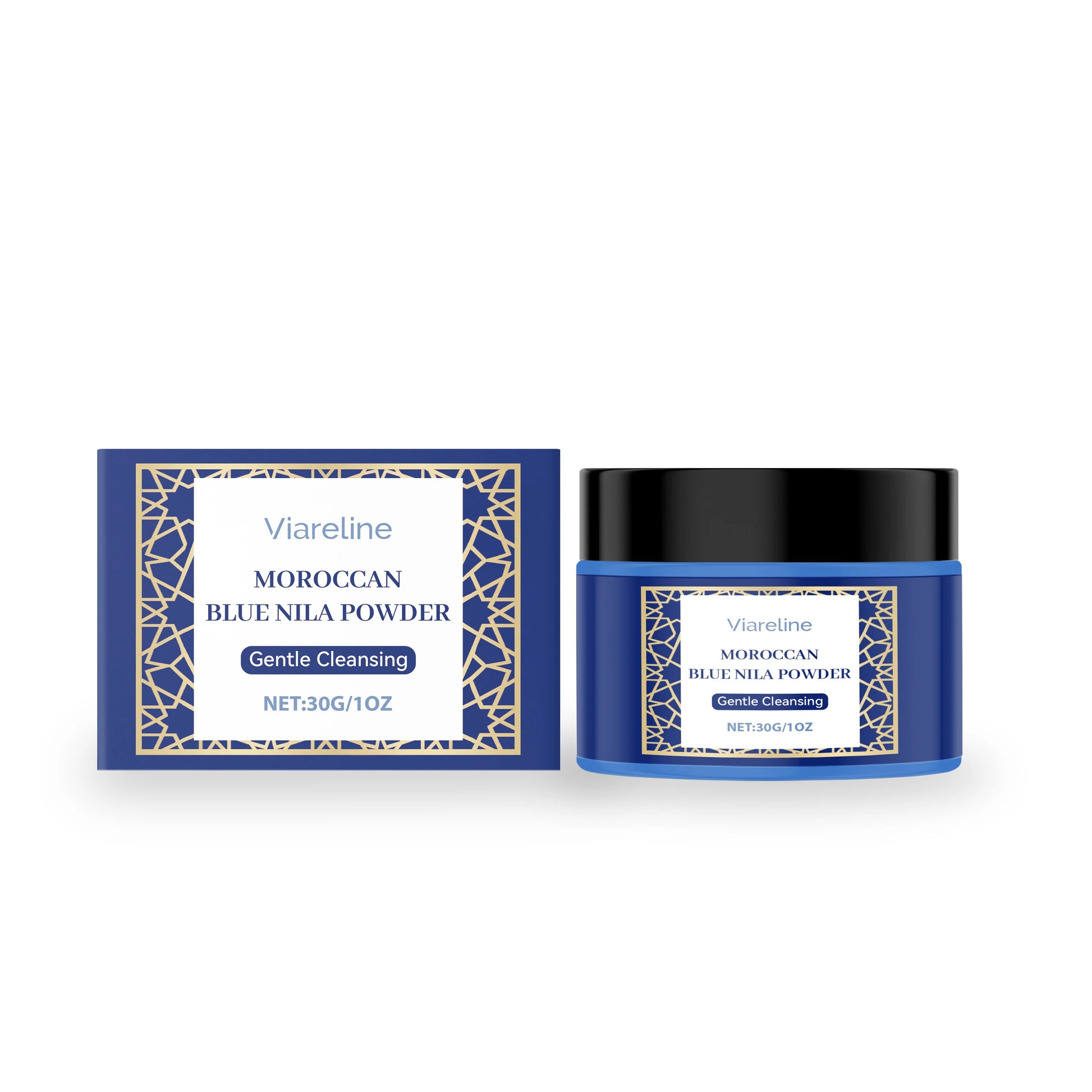 Brightening face mask powder in a jar with a wooden spoon and botanical ingredients on a light background