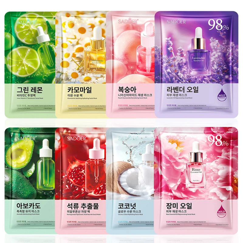 SADOER Fruit Extract Moisturizing & Brightening Facial Mask — fruit extracts — mask unfolded on white background