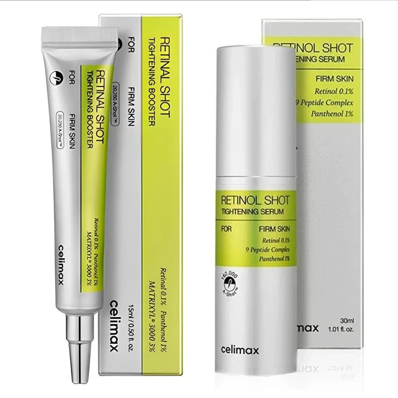Celimax Vita A Retinal Shot Tightening Booster — Liposomized Retinal — Product benefits and K-Beauty serum infographic