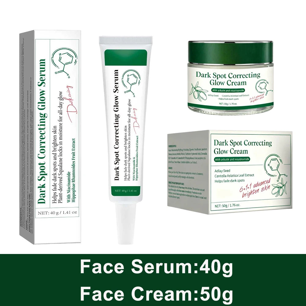 Dark spot correcting brightening glow cream set with skincare products