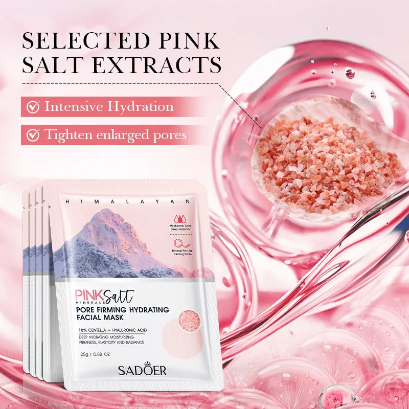 Set of 5 Himalayan pink salt facial sheet masks for hydrating and pore-refining skin