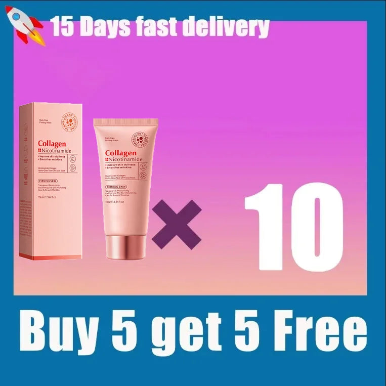 Collagen and nicotinamide peel-off mask for anti-wrinkle, lifting, firming, hydrating and brightening facial skin care.