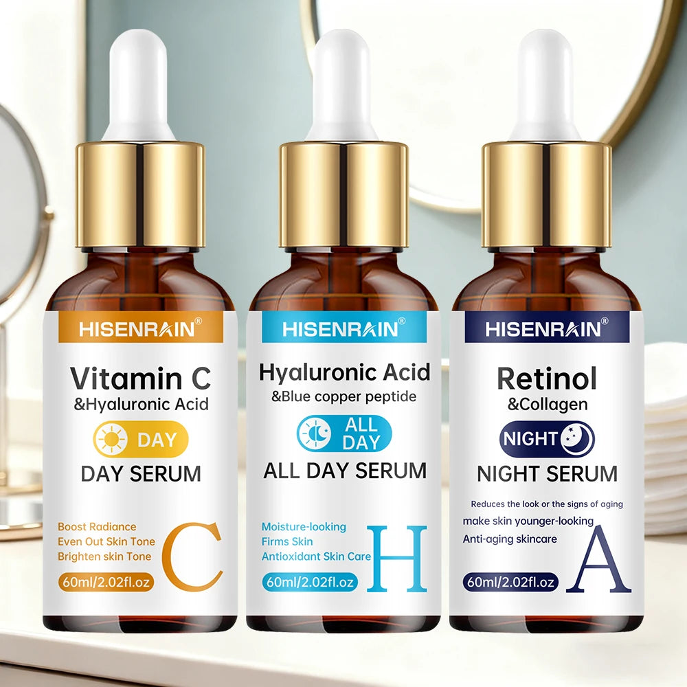 SkinSwaag Beauty HISENRAIN Vitamin C + Retinol + Hyaluronic Acid Serum Duo — vitamin C + retinol + hyaluronic acid — vitamin C serum detail on white background