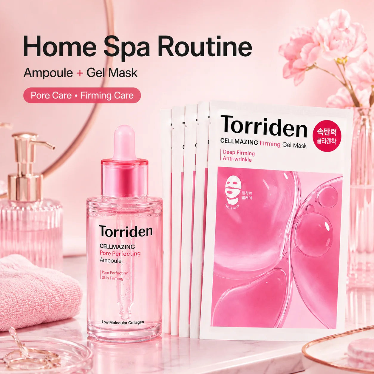 Collagen ampoule and firming gel mask kit for pore care and skin rejuvenation