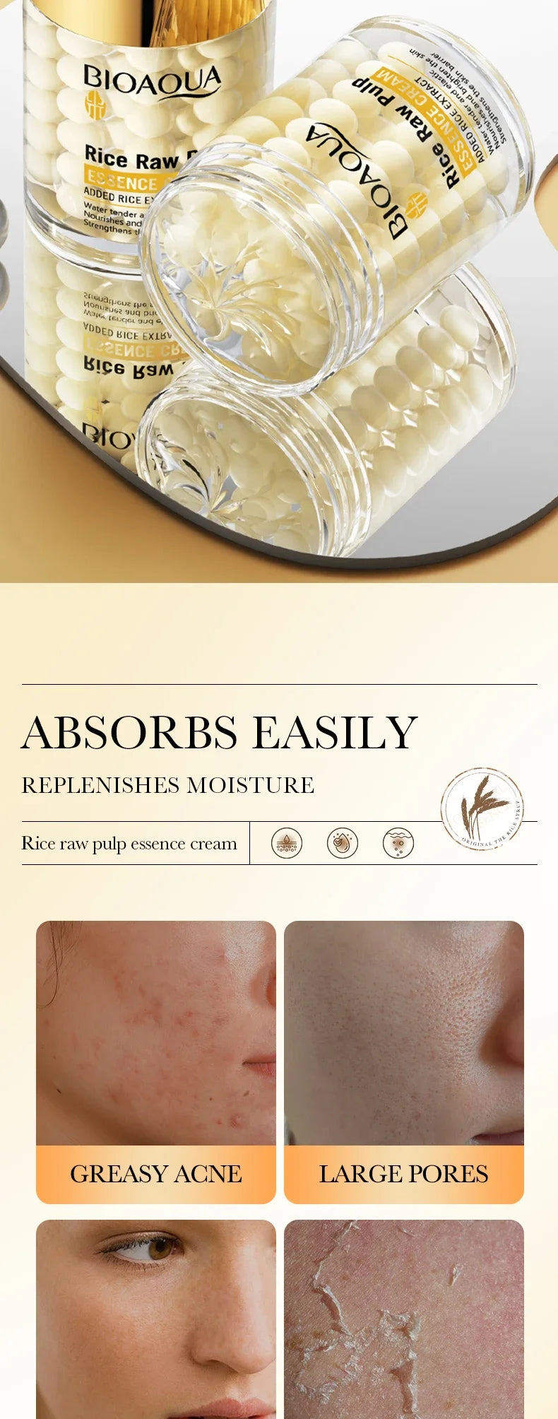 Facial cream jar with rice extract for moisturizing brightening and firming skin