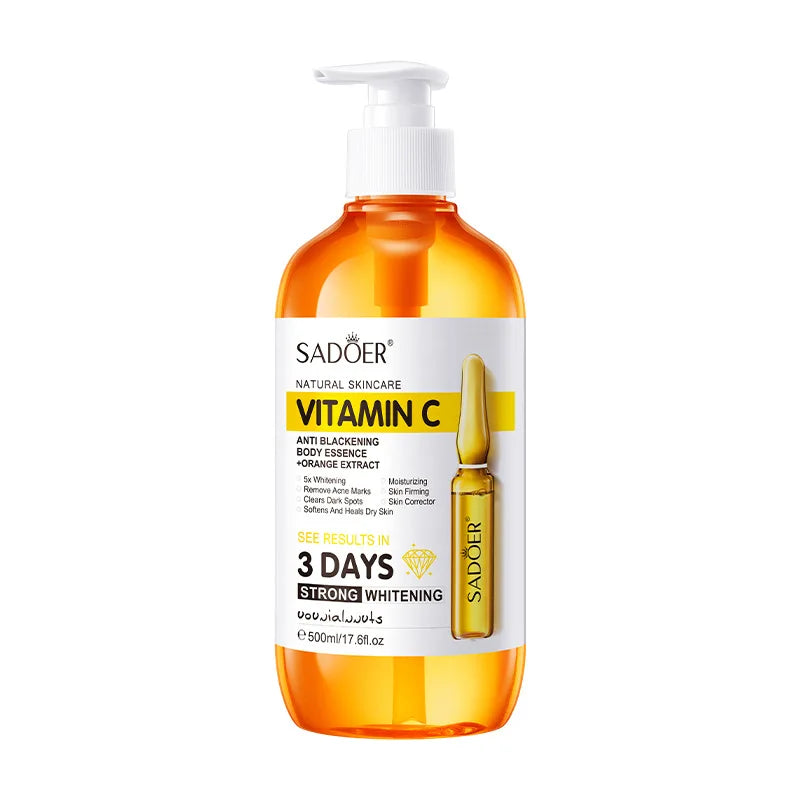 AHA brightening body serum bottle with hydrating essence for dull skin improvement