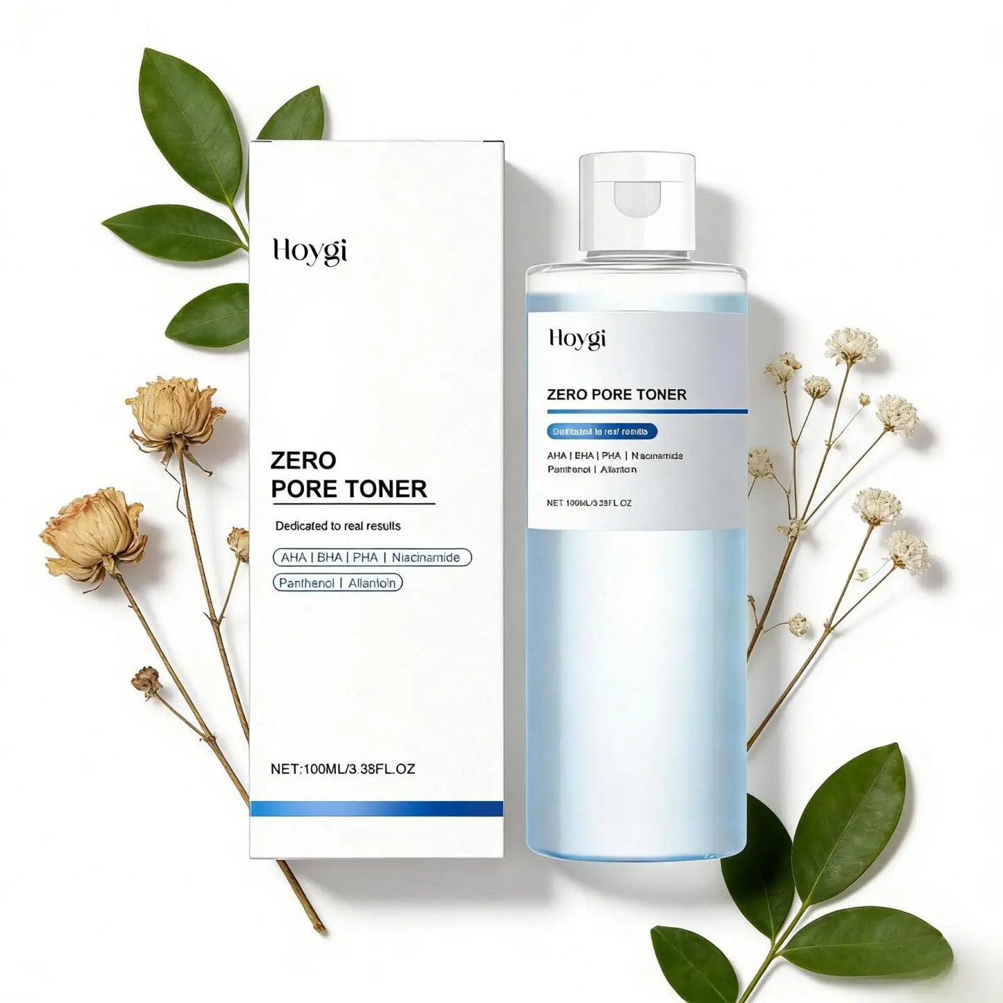 HOYGI — AHA BHA Pore-Refining Facial Toner — Blue and white bottle on white background
