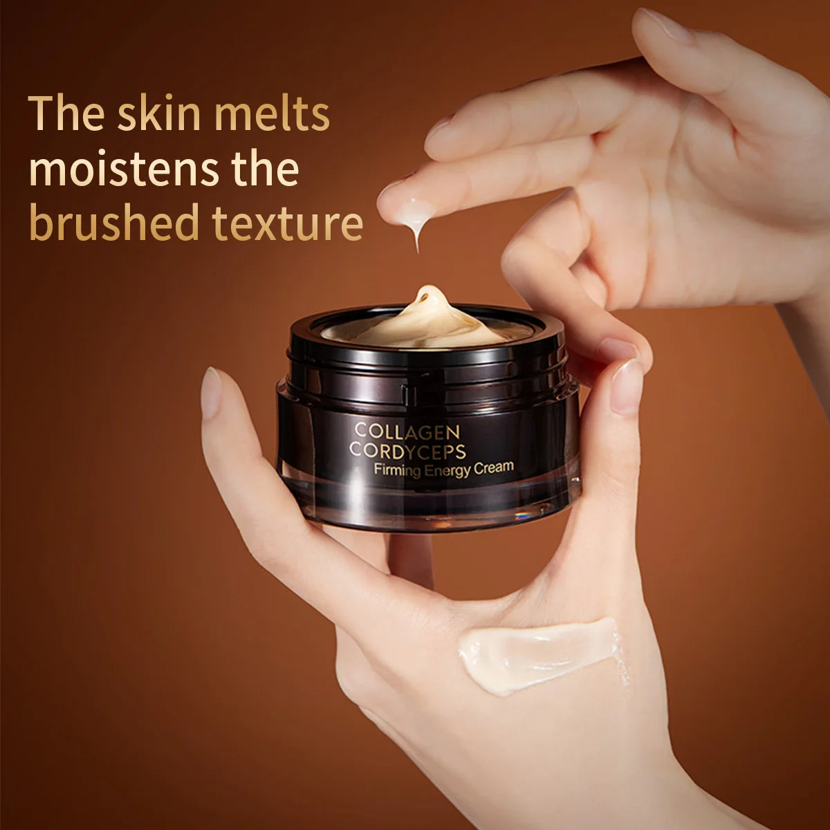 MERCILEN Collagen Cordyceps Firming Moisturizing Face Cream — collagen + cordyceps — cream texture on hand on white background
