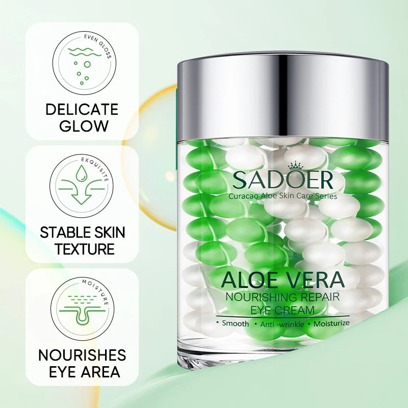Aloe vera eye cream tube for moisturizing, de-puffing, and smoothing under-eye wrinkles