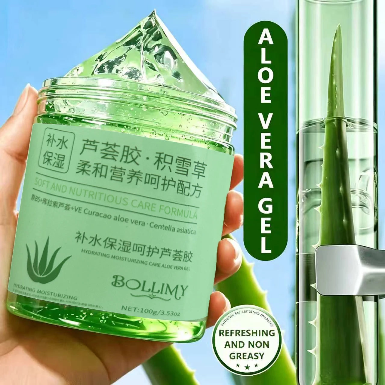 BOOLIMY Aloe Vera Centella Soothing Face Gel — Aloe Vera & Centella — Aloe vera and centella asiatica ingredient illustration