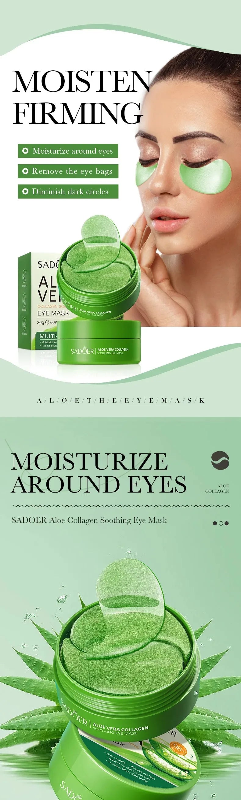 SADOER Aloe Vera Collagen Eye Mask — aloe vera + collagen — back of packaging ingredients