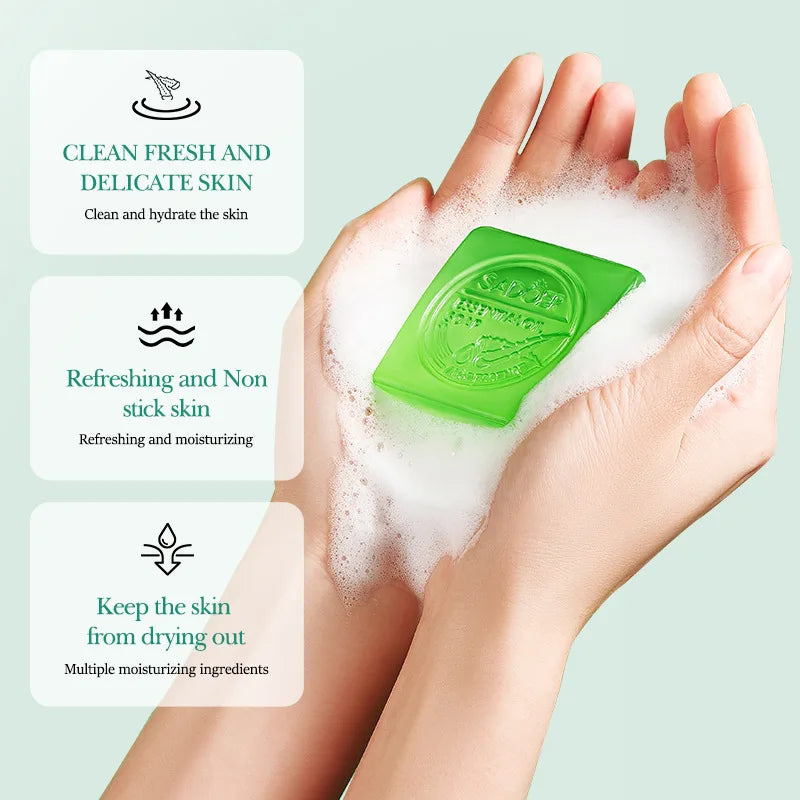Handmade aloe facial soap lathered with foam