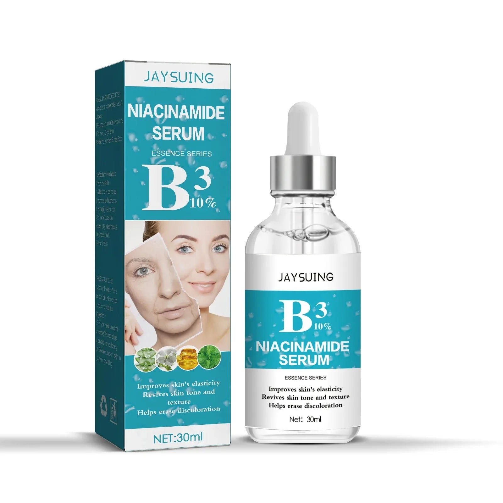 JAYSUING Nicotinamide Anti Wrinkle Serum — Nicotinamide & Collagen — Product benefits and anti-aging infographic