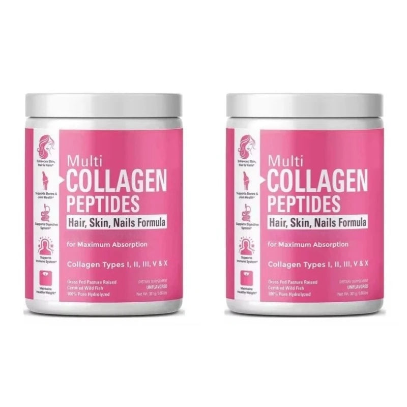 SkinSwaag Beauty Multi Collagen Peptides Powder Types I II III V X — collagen peptides — mixed in drink on white background