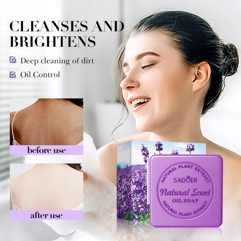 Handmade soap bar with lavender essential oil for cleansing