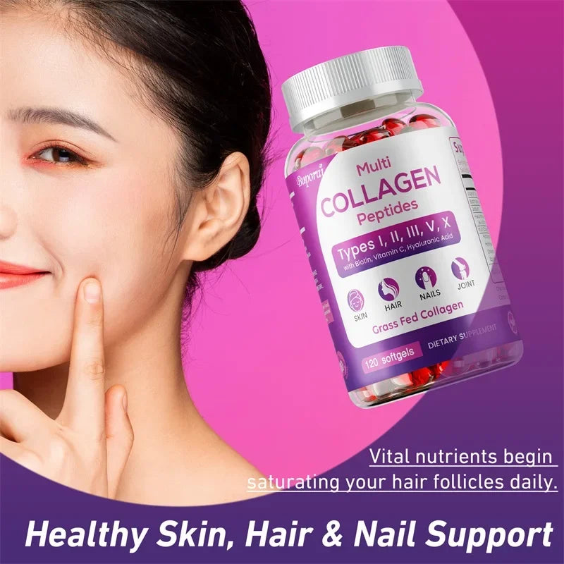 SkinSwaag Beauty BuPOREI Multi Collagen Peptides — collagen + biotin + vitamin C + hyaluronic acid — jar detail close-up on white background