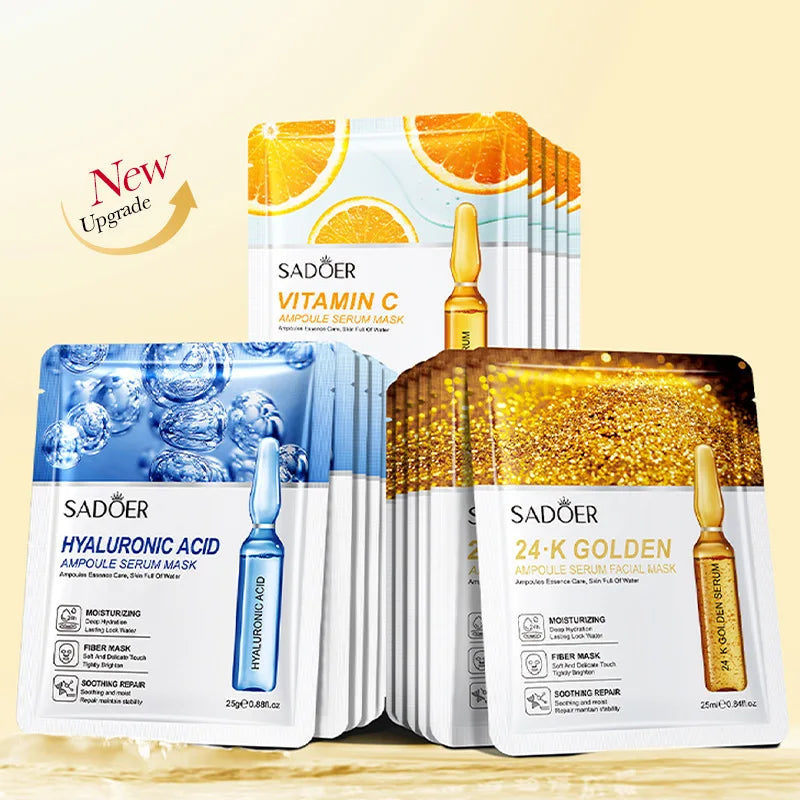 Sheet masks with aloe, seaweed, and green tea botanical extracts for hydrating and brightening facial skincare.