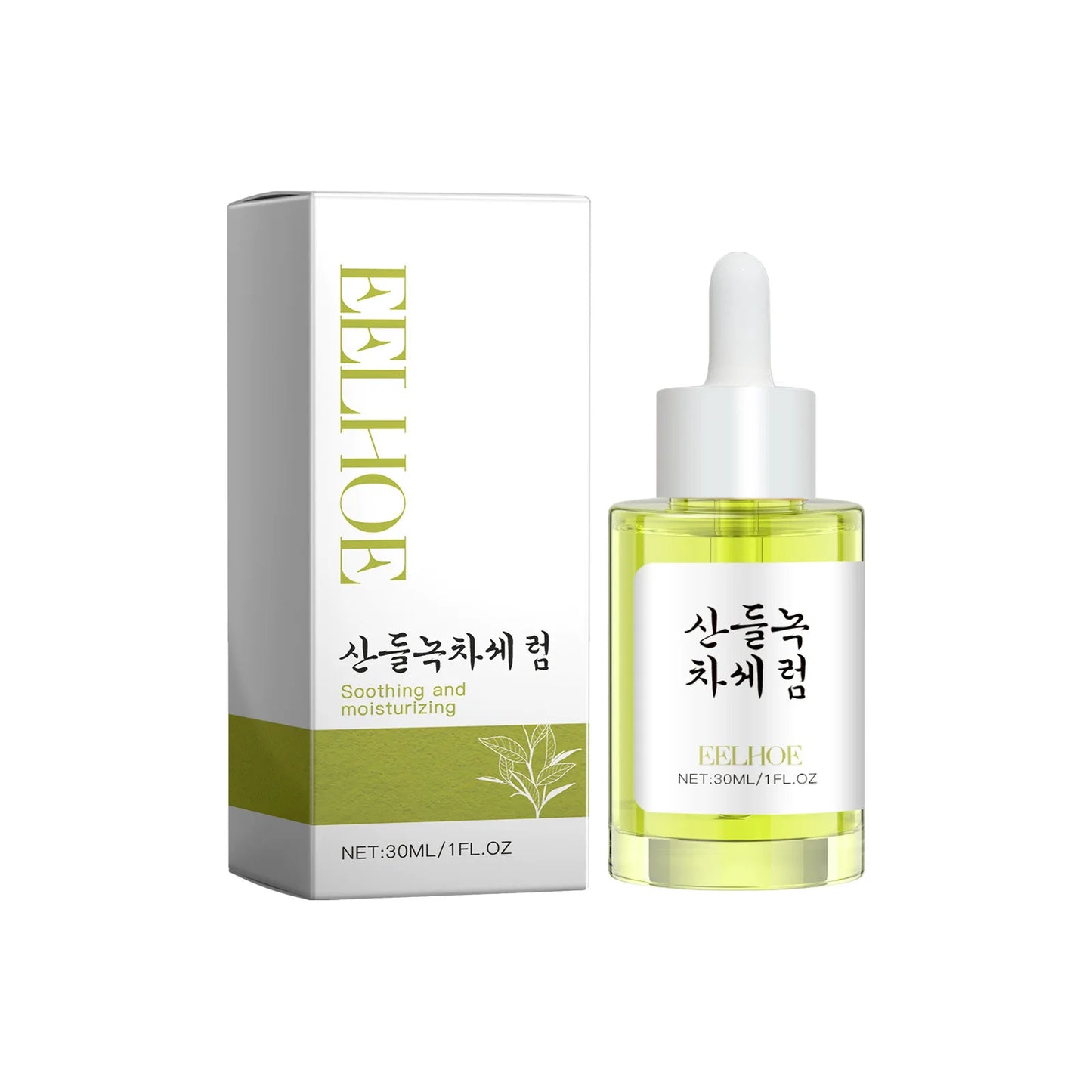 EELHOE Green Tea Pore Refining Serum — Green Tea & Niacinamide — Serum bottle with dropper on white background