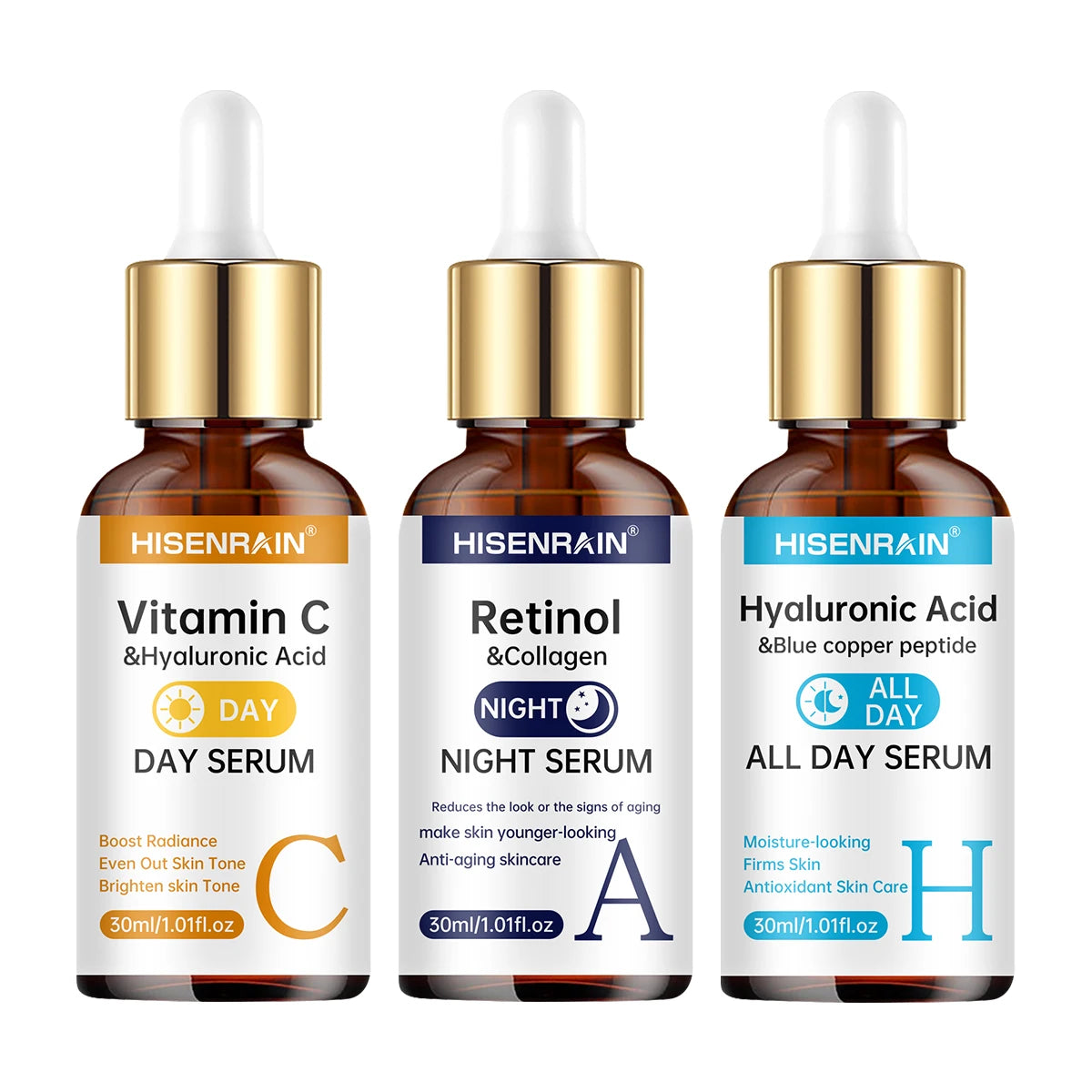 SkinSwaag Beauty HISENRAIN Vitamin C + Retinol + Hyaluronic Acid Serum Duo — vitamin C + retinol + hyaluronic acid — product on white background