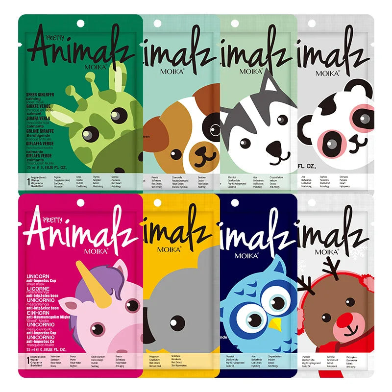 Sheet mask collection with aloe, seaweed and green tea for hydrating and brightening facial care