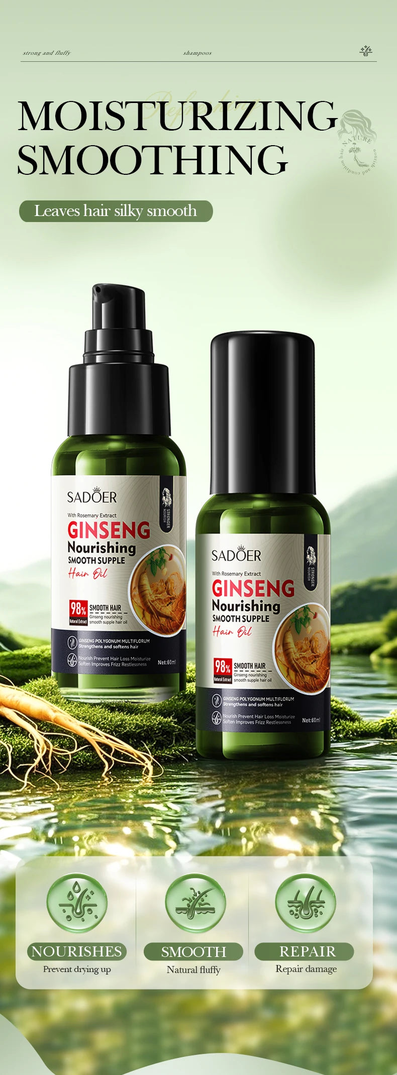 Bottle of ginseng hair oil for scalp activation and nourishment