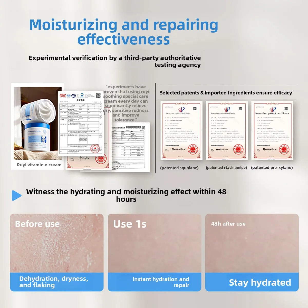 Ruyi Vitamin E Niacinamide Face Cream Soothing Repair Deep Hydrating Brightening Moisturizer for All Skin Daily Care 500g