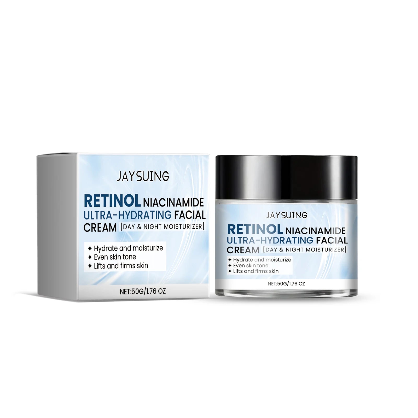 Skincare cream jar with niacinamide and retinol