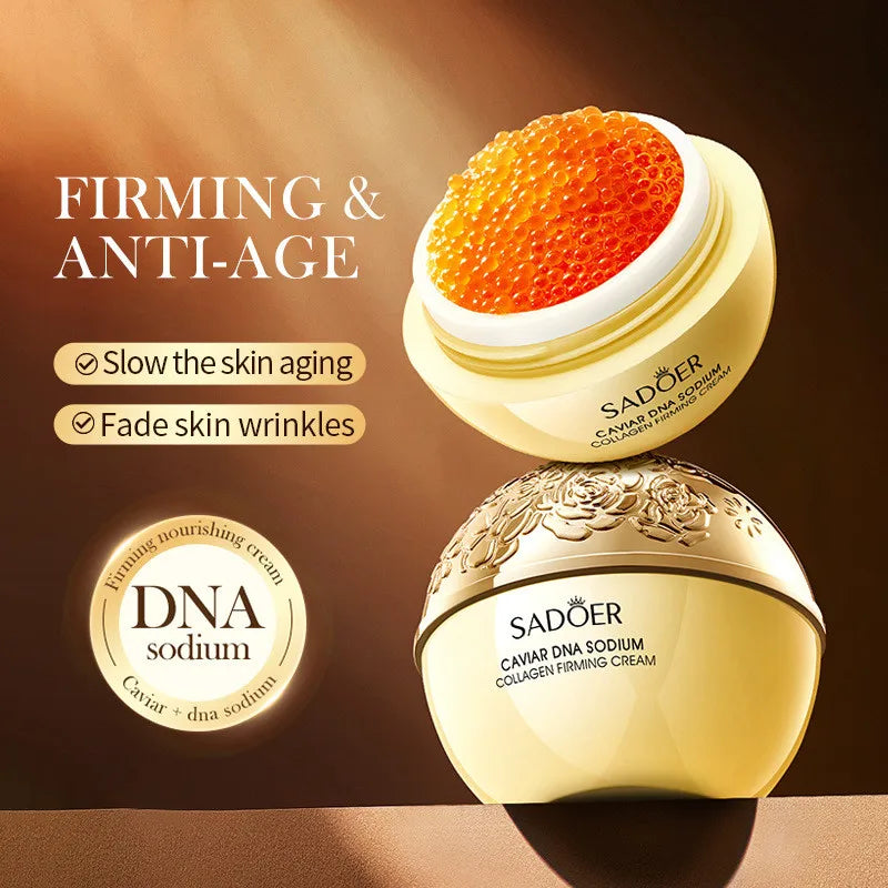 Jar of caviar collagen firming moisturizing cream for skincare