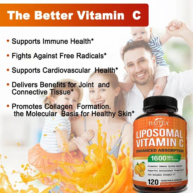 DAITEA Liposomal Vitamin C 1600mg — liposomal vitamin C — bottle on white surface