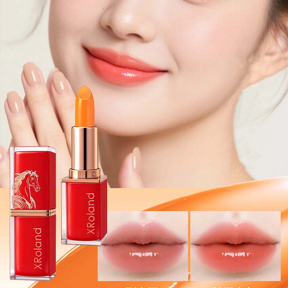 Matte waterproof long-lasting lipstick tube with applicator and vibrant color swatch on white background