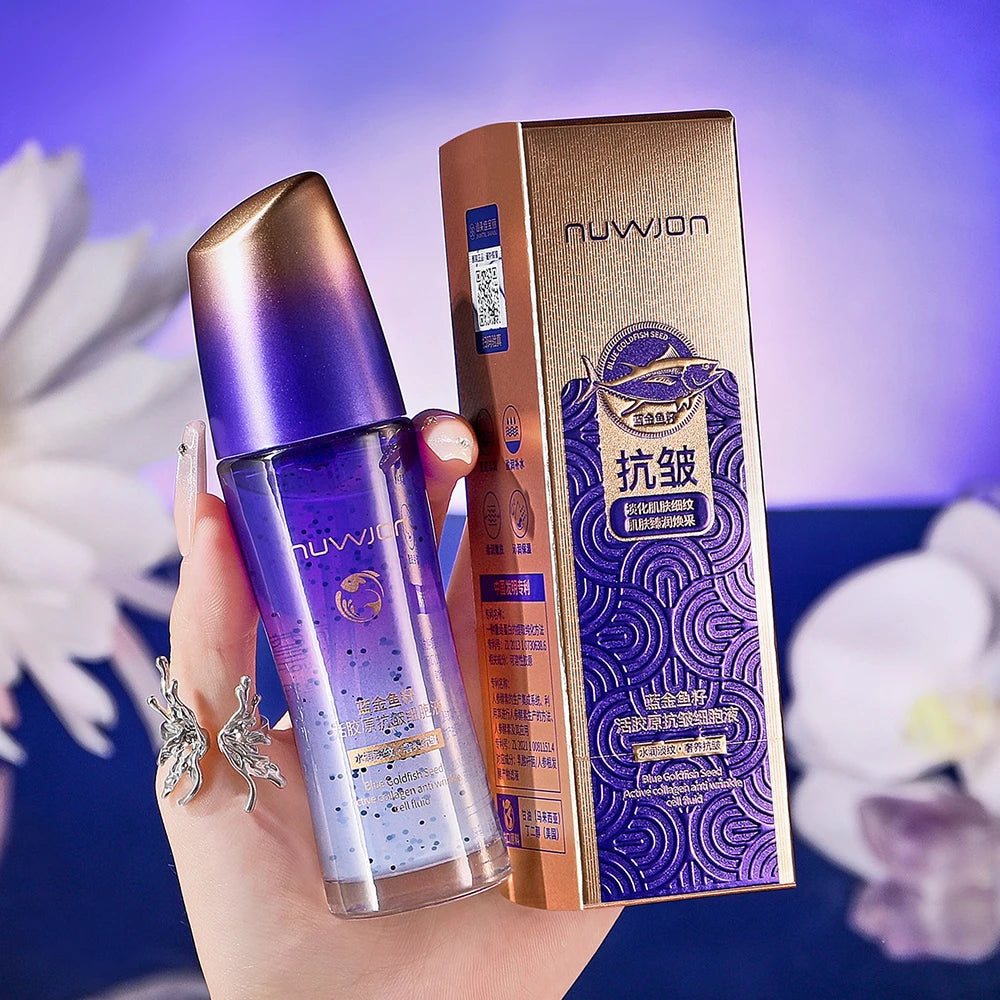 NUWJON Blue Goldfish Seed Active Collagen Anti Wrinkle Cell Liquid Moisturizing Refreshing Soft Face Care Essence Beauty Skincare  50ml