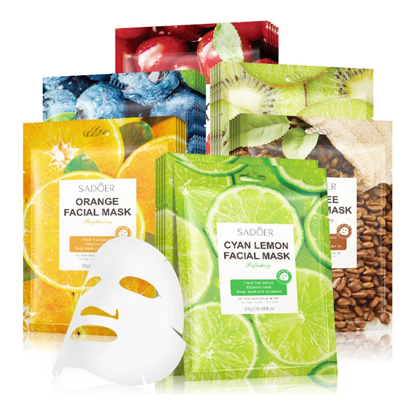 Botanical sheet masks with aloe, seaweed, and green tea extracts for hydrating and brightening facial care.