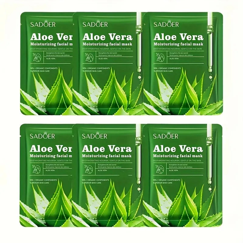 Aloe vera and glycerin moisturizing sheet mask applied on face