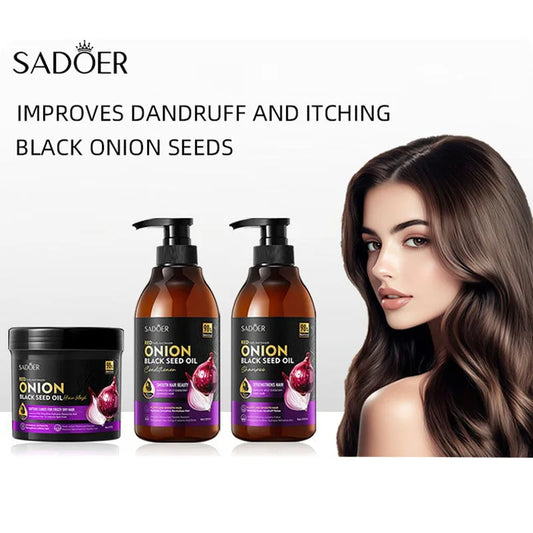 SADOER Onion Black Seed Oil Shampoo & Hair Mask Repair Set